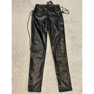 NWT ENVME Vegan Leather Pants Womens Small Black Faux Lace Up Clubwear